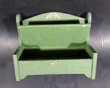 Vintage Small Wooden Green Doll Bench With Storage, 3 Little Pillows and Golden Trim Decor - Treasure Valley Antiques & Collectibles