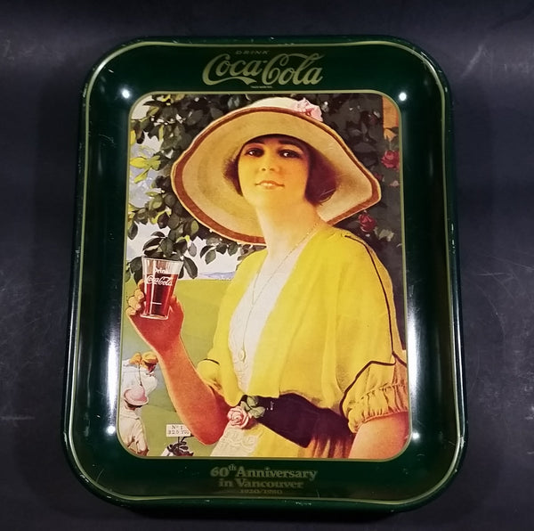 Vintage 1980 60th Anniversary of Coca-Cola in Vancouver 1920-1980 Yellow Dress Woman Official Tray - Treasure Valley Antiques & Collectibles