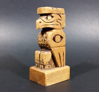 Pacific Northwest Aboriginal Small Glossed Eagle Carved 3 1/2" Wood Totem Pole Signed E.F.W. - Treasure Valley Antiques & Collectibles