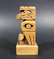 Pacific Northwest Aboriginal Small Glossed Eagle Carved 3 1/2" Wood Totem Pole Signed E.F.W. - Treasure Valley Antiques & Collectibles