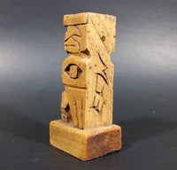 Pacific Northwest Aboriginal Small Glossed Eagle Carved 3 1/2" Wood Totem Pole Signed E.F.W. - Treasure Valley Antiques & Collectibles