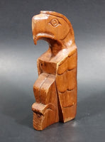 Pacific Northwest Aboriginal Small Glossed Eagle Carved 5 1/2" Wood Totem Pole Signed E.F.W. - Treasure Valley Antiques & Collectibles