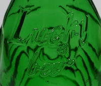 Lucky Buddha Lager Embossed 330 mL Green Glass Beer Bottle Collectible - Treasure Valley Antiques & Collectibles