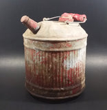 Vintage Round Red Galvanized Metal Gas Gasoline Fuel Canister Can w/ Wood Handle and caps - Treasure Valley Antiques & Collectibles