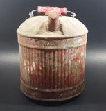 Vintage Round Red Galvanized Metal Gas Gasoline Fuel Canister Can w/ Wood Handle and caps - Treasure Valley Antiques & Collectibles