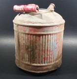 Vintage Round Red Galvanized Metal Gas Gasoline Fuel Canister Can w/ Wood Handle and caps - Treasure Valley Antiques & Collectibles