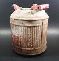 Vintage Round Red Galvanized Metal Gas Gasoline Fuel Canister Can w/ Wood Handle and caps - Treasure Valley Antiques & Collectibles