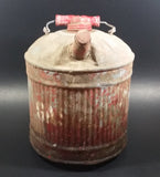 Vintage Round Red Galvanized Metal Gas Gasoline Fuel Canister Can w/ Wood Handle and caps - Treasure Valley Antiques & Collectibles