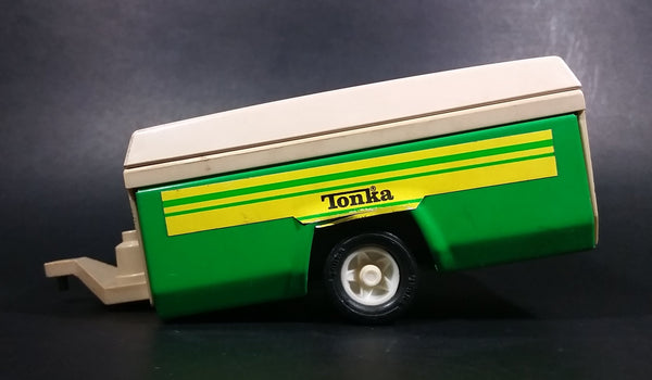 Vintage Tonka Pressed Steel and Plastic Green and Beige Pull Behind Camper - Treasure Valley Antiques & Collectibles