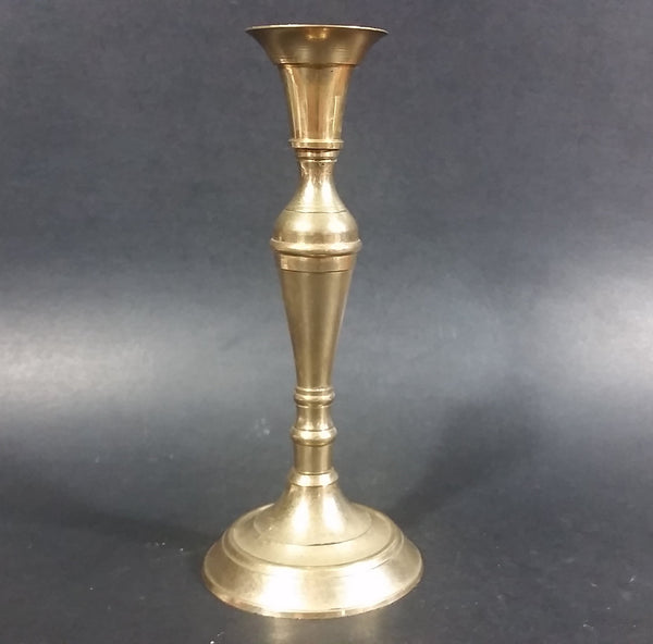 Vintage Solid Brass Three Part 7" Tall Thin Heavy Candle Holder - Made in India - Treasure Valley Antiques & Collectibles