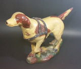 Antique 1940s Large Chalkware Hunting Hound Dog with Leather Harness - Signed - Treasure Valley Antiques & Collectibles