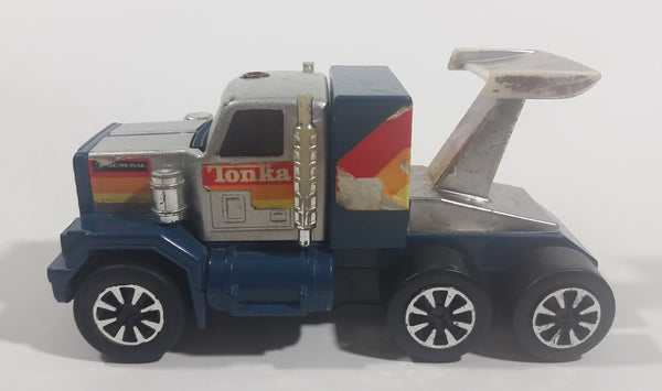 Vintage Tonka 061 GMC Semi Truck Big Rig Teal Blue & Silver Pressed Steel Toy Vehicle w/ Spoiler - Treasure Valley Antiques & Collectibles