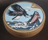 Rare Version Clarence A. Wells Port Simpson, B.C. Aboriginal Art Eagle Catching Jumping Salmon Deer Hide Rimmed Drum Print - Treasure Valley Antiques & Collectibles