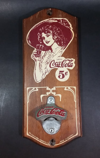 Vintage Coca-Cola Coke 5 ¢ Metal & Wooden Wall Mount Pop Bottle Opener - North Columbia Trading Company Enderby, B.C. - Treasure Valley Antiques & Collectibles