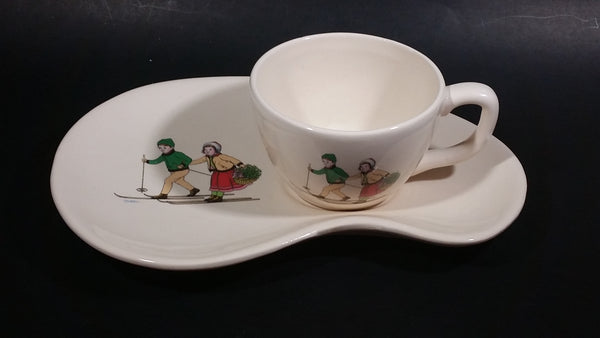 Vintage Niderviller Skiing Chalet Boy and Girl on Skis Ceramic Pottery Mug Tea and Toast Cup & Saucer Set - Treasure Valley Antiques & Collectibles