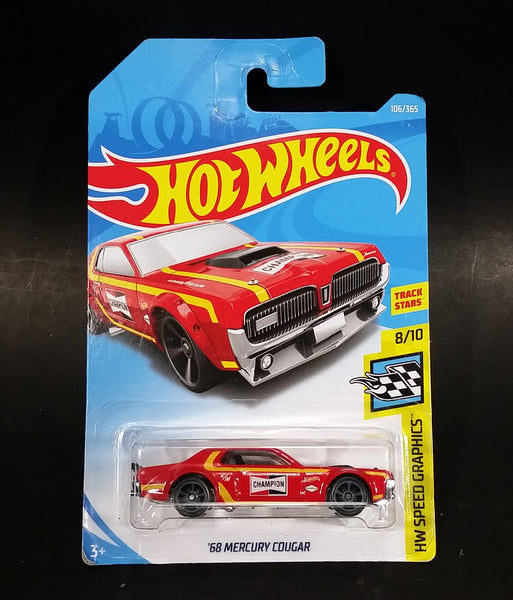 2018 Hot Wheels Track Stars '68 Mercury Cougar Red Champion Good Year Die Cast Toy Muscle Car Vehicle 106/365 - New Sealed - Treasure Valley Antiques & Collectibles