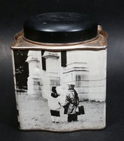 Black and White Photograph Cocoa Storage Tin of a Boy and a Girl Sitting in Different Scenes - Treasure Valley Antiques & Collectibles