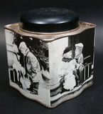 Black and White Photograph Cocoa Storage Tin of a Boy and a Girl Sitting in Different Scenes - Treasure Valley Antiques & Collectibles