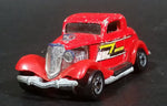 Rare 1987 Hot Wheels 3-Window '34 Red w/ Yellow White Black ZZ Die Cast Toy Car Hot Rod Vehicle