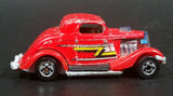 Rare 1987 Hot Wheels 3-Window '34 Red w/ Yellow White Black ZZ Die Cast Toy Car Hot Rod Vehicle