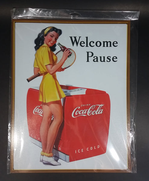 Collectible Coca-Cola Coke Soda Pop 50s Tennis Girl Welcome Pause Metal 12" x 16" Sign - Man Cave She Shed Garage Kitchen Collectibles - Treasure Valley Antiques & Collectibles