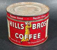 Vintage c. 1952 Hills Bros Coffee 1/2 Lb. Empty Red Round Tin Can with Lid - San Francisco - Treasure Valley Antiques & Collectibles