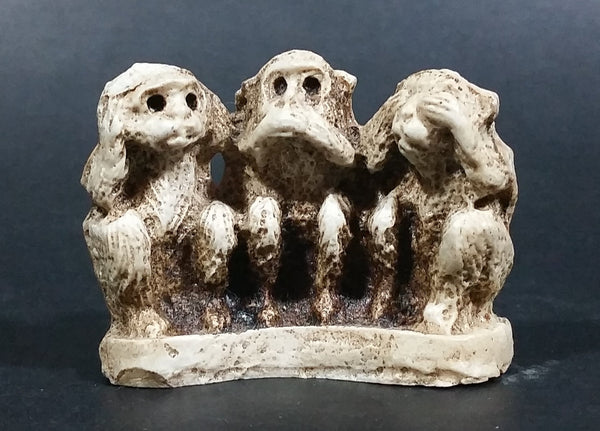 Antique Wise Monkeys Hear No Evil, Speak No Evil, See No Evil Small Bone Carving - Signed - Treasure Valley Antiques & Collectibles