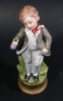 Set of Courting Colonial Girl in Pink Dress and Boy Offering Grapes 5" Ceramic Figurines - Treasure Valley Antiques & Collectibles