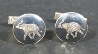 Vintage Siam Sterling Silver Round Black Niello Elephant Cufflinks - Treasure Valley Antiques & Collectibles