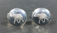 Vintage Siam Sterling Silver Round Black Niello Elephant Cufflinks - Treasure Valley Antiques & Collectibles