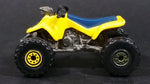 1988 Hot Wheels Suzuki Quadracer Yellow Die Cast ATV Toy Vehicle - Error Rear Wheels are Black Construction Tires - Treasure Valley Antiques & Collectibles