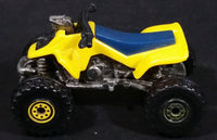 1988 Hot Wheels Suzuki Quadracer Yellow Die Cast ATV Toy Vehicle - Error Rear Wheels are Black Construction Tires - Treasure Valley Antiques & Collectibles