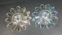 Set of 2 - 1950s Fostoria Carnival Glass Company - Ohio - Clear Rainbow Iridescent Scalloped Celestial Pattern 5 1/4" Candle Holders - Treasure Valley Antiques & Collectibles