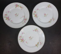 Vintage Set of 3 Limoges 6 1/2" White Pink Floral Porcelain Plates with Gold Rim - Treasure Valley Antiques & Collectibles