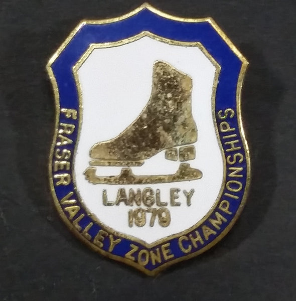 Vintage 1979 Langley, B.C. Fraser Valley Zone Championships Ice Figure Skating Enamel Crest Shaped Pin - Treasure Valley Antiques & Collectibles