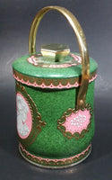 Vintage Murray Allen Imported Quality Confections Enchantress Green Pink Cameo Style Tin Container with Handle - Treasure Valley Antiques & Collectibles