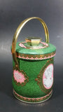 Vintage Murray Allen Imported Quality Confections Enchantress Green Pink Cameo Style Tin Container with Handle - Treasure Valley Antiques & Collectibles