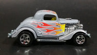 2006 Hot Wheels '34 Ford 3-Window Grey with Flames Die Cast Toy Car Hot Rod Vehicle - Treasure Valley Antiques & Collectibles