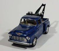 Kinsmart 1955 Chevy Stepside Pickup Tow Truck Blue Friction Pull Back Die Cast Toy Car Vehicle with Opening Doors - Missing the hook and the strings - Treasure Valley Antiques & Collectibles