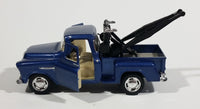 Kinsmart 1955 Chevy Stepside Pickup Tow Truck Blue Friction Pull Back Die Cast Toy Car Vehicle with Opening Doors - Missing the hook and the strings - Treasure Valley Antiques & Collectibles