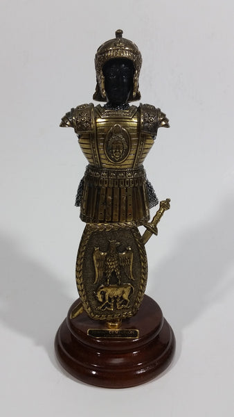 Vintage Decorative Roman Centurion I Century Metal Soldier Armour Statue on Wood Base Made in Spain - Treasure Valley Antiques & Collectibles