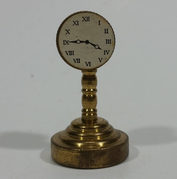 Vintage Collectible Miniature Tiny Little Brass Paper Faced Clock Ornament - Treasure Valley Antiques & Collectibles