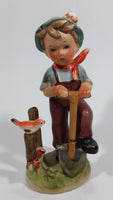 Vintage Boy with Shovel Bird on a Post Ceramic Figurine - Hummel Style Japan - Repairs - Treasure Valley Antiques & Collectibles