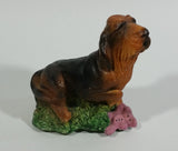 Vintage 1981 Dark Brown Hound Dog Holding Down a Pink Teddy Bear on Grass Collectible Figurine Numbered #714