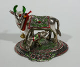 Vintage Oxidized Painted Metal India Sacred Cow with Calf Feeding Metal Decorative Figurine - Treasure Valley Antiques & Collectibles