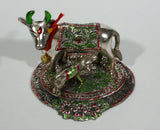 Vintage Oxidized Painted Metal India Sacred Cow with Calf Feeding Metal Decorative Figurine - Treasure Valley Antiques & Collectibles