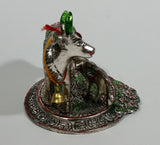 Vintage Oxidized Painted Metal India Sacred Cow with Calf Feeding Metal Decorative Figurine - Treasure Valley Antiques & Collectibles