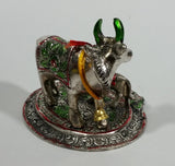 Vintage Oxidized Painted Metal India Sacred Cow with Calf Feeding Metal Decorative Figurine - Treasure Valley Antiques & Collectibles