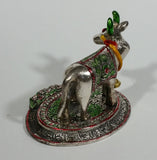 Vintage Oxidized Painted Metal India Sacred Cow with Calf Feeding Metal Decorative Figurine - Treasure Valley Antiques & Collectibles