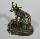 Vintage Oxidized Painted Metal India Sacred Cow with Calf Feeding Metal Decorative Figurine - Treasure Valley Antiques & Collectibles